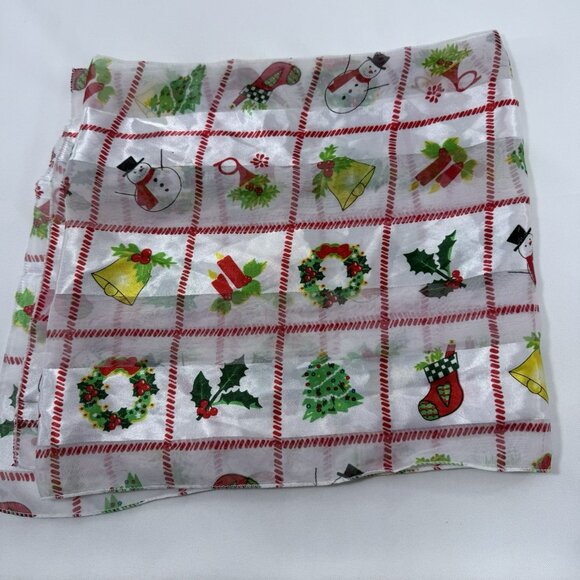Vintage Scarf Christmas Holiday 56” Rectangle Long Snowman Holly Runner Cover - Picture 10 of 12